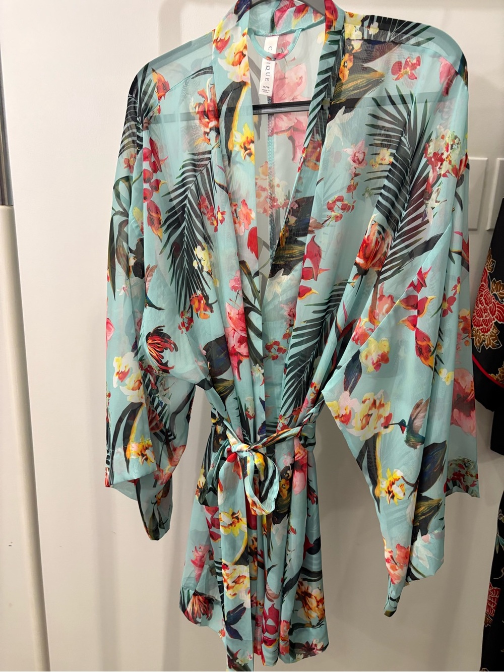 Cacique Tropical Floral Sheer Kimono Style Women’s Robe - Aqua